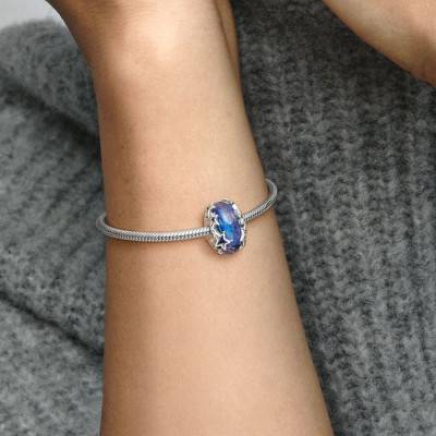 Charm en Verre de Murano Bleu Galaxie & Étoile et en Argent 925 - Pandora
