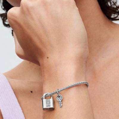 925/1000 Silver Engravable Lock and Key Pendant Charm - Pandora