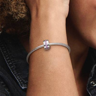 Pink Sparkling Row Clip 925 Silver Charm - Pandora
