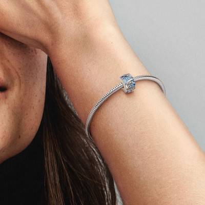 925/1000 Silver Curved Feather Clip Charm & Blue Stone - Pandora