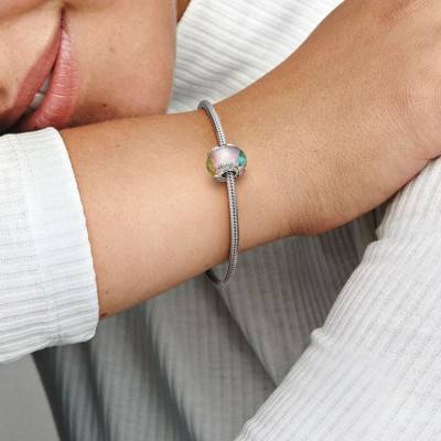 Multicolor Murano Glass & 925/1000 Silver Curved Feather Charm - Pandora