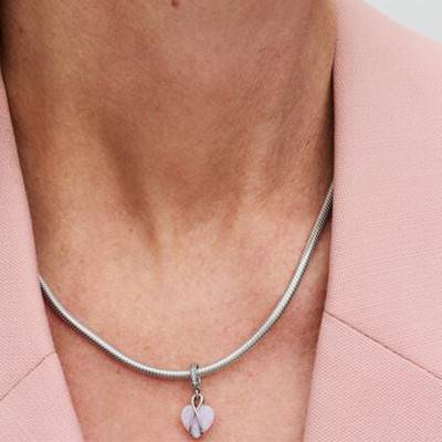 925/1000 Silver & Pink Opal Opalescent Heart Mum Pendant Charm - Pandora