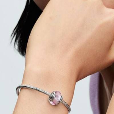 Pink Murano Glass & 925/1000 Silver Circles Charm - Pandora