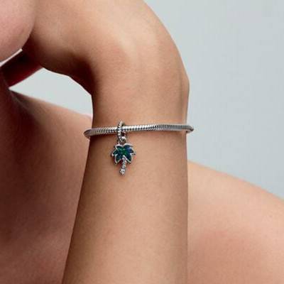 925/1000 Silver Opalescent Green Palm Tree Pendant Charm - Pandora