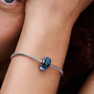Charm Océan Verre de Murano Bleu Foncé Ondulé Argent - Pandora