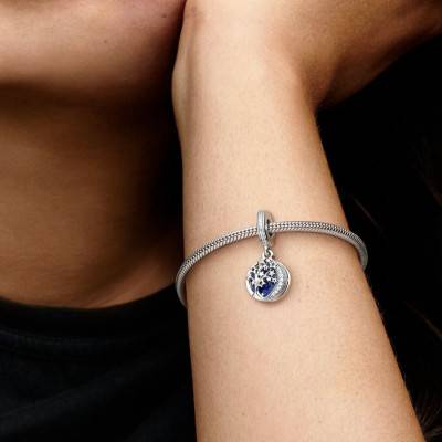 925 Silver Double Tree and Galaxy Moon Charm Pendant - Pandora