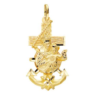 18K Yellow Gold Anchor Cross Our Lady of Mount Carmel Pendant - Lumiosa