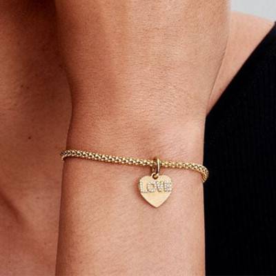 Gold Engravable Love Heart Pendant Charm - Pandora