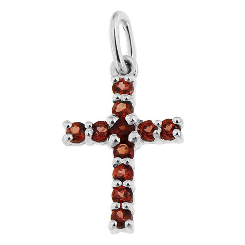 Pendentif Croix Or Blanc 375 & Grenat - Aurora
