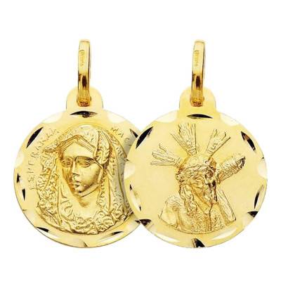 Médaille Scapulaire Vierge Macarena & Christ du Gran Poder, 16mm à 24mm, Or Jaune 750 - Lumiosa