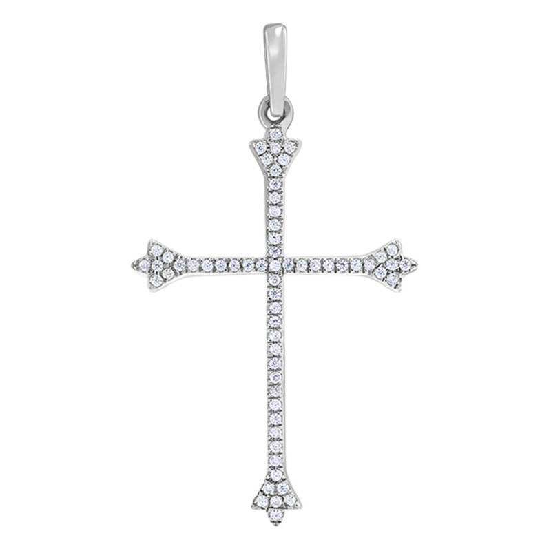 750/1000 White Gold & Diamond Slim Cross Pendant - Allegoria