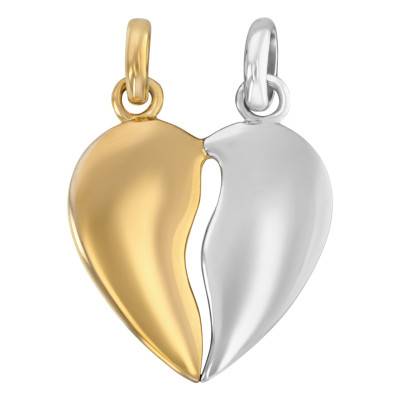 Pendentif Coeur Bicolore 2 Parties sécables, Plaqué Or et Argenté - Naïades