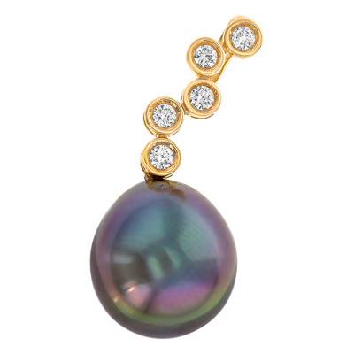 750 Yellow Gold & Tahitian Pearl Pendant 10/11 mm - Négoce-îles