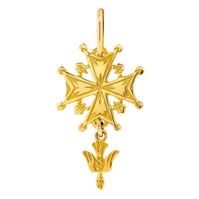 750/1000 Yellow Gold Huguenot Cross, 10 x 20 mm - Augis