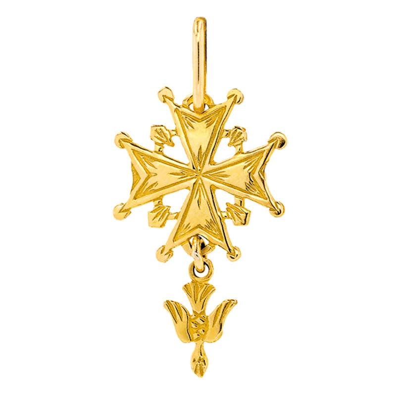 750/1000 Yellow Gold Huguenot Cross, 10 x 20 mm - Augis
