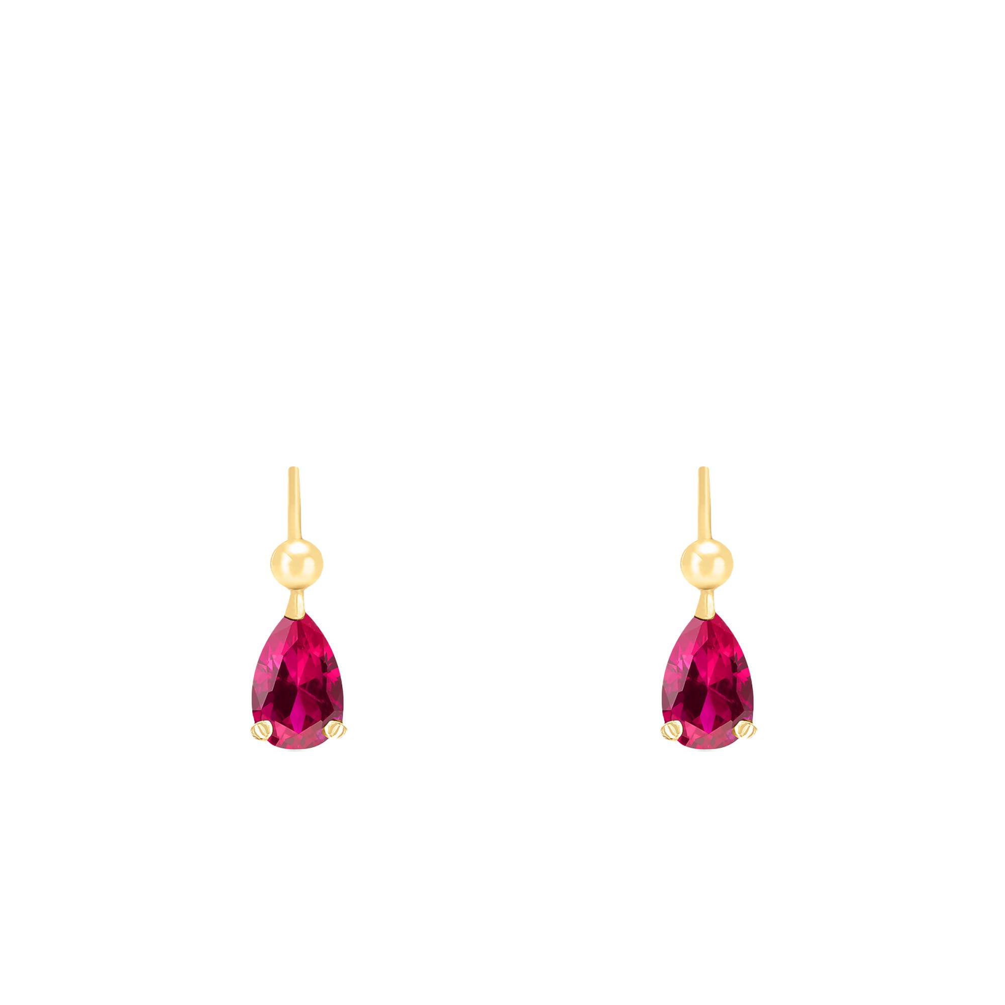 Boucles D'oreilles Dormeuses Fleur – Rubis CZ – Plaqué Or 18K – 15mm