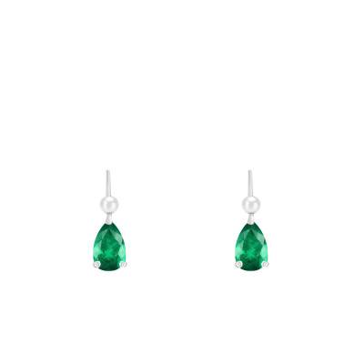 Boucles d'oreilles dormeuses, Emeraude & Or Blanc 375 ou 750 - Allegoria