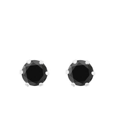 375 White Gold Round Black Zirconia Stud Earrings - Allegoria