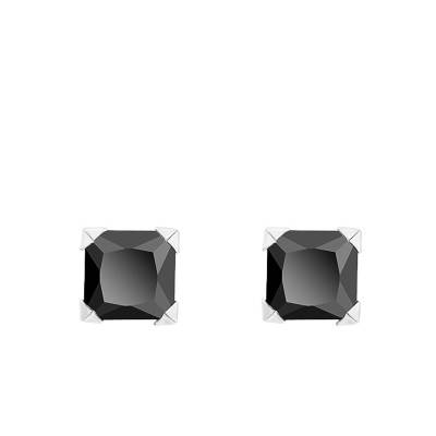 Mini Black Square Cubic Zirconia 375/1000 White Gold Stud Earrings - Allegoria