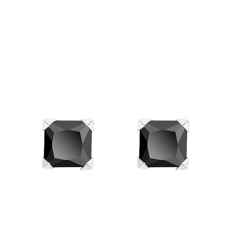 Mini Black Square Cubic Zirconia 375/1000 White Gold Stud Earrings - Allegoria