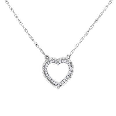 Collier Coeur Diamants & Or Blanc 750, Longueur 42 cm - Allegoria