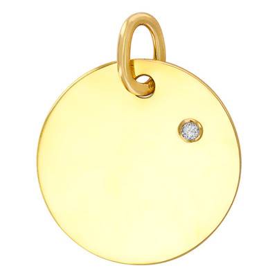 Pendentif Médaille Ronde, Or Jaune 375 ou 750, Diamant 0,011 CT - Rosatella