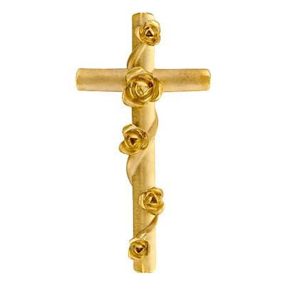 375 Yellow Gold Cross and Roses Pendant - Vandona
