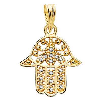 Pendentif Main de Fatma Or Jaune 750 et zirconiums - Lumiosa