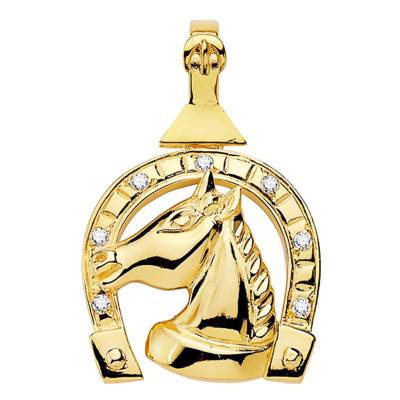 750 Yellow Gold & Zirconium Oxide Horseshoe Pendant - Lumiosa