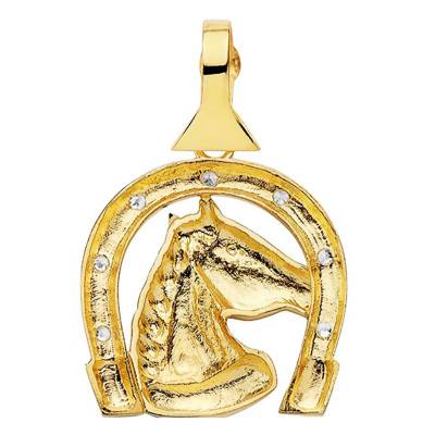 750 Yellow Gold & Zirconium Oxide Horseshoe Pendant - Lumiosa