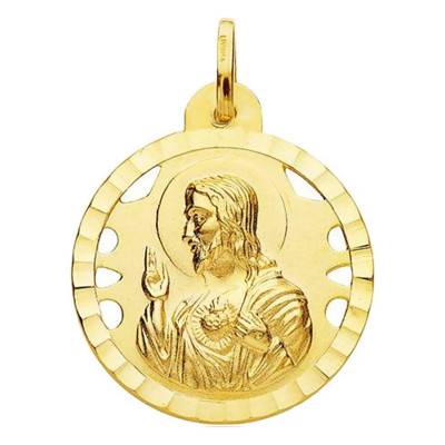 Médaille Scapulaire Vierge des Angoisses & Sacré Coeur de Jésus, 22 mm, Or Jaune 750 - Lumiosa