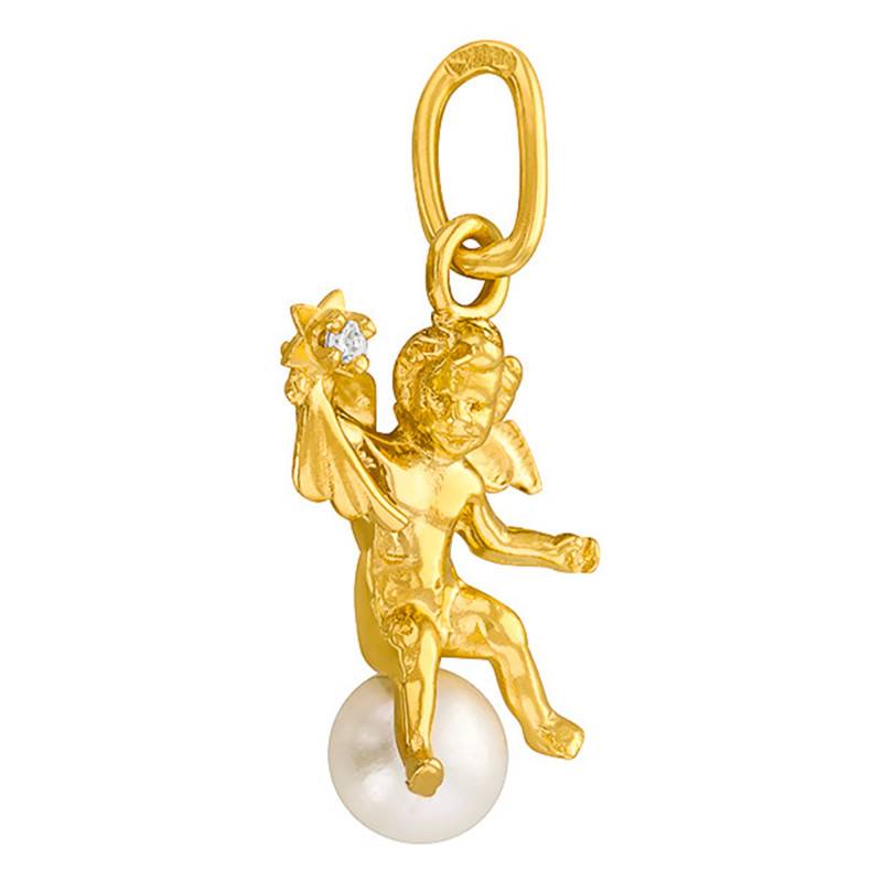 Yellow Gold Angel, Cubic Zirconia & Pearl Pendant - Vandona