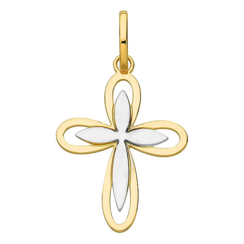 Two-Tone 750/1000 Gold Open-Work Double Floral Cross Pendant - Vandona