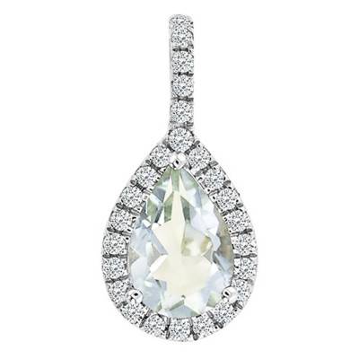 White Gold & Green Amethyst and Diamond Pendant - Aurora