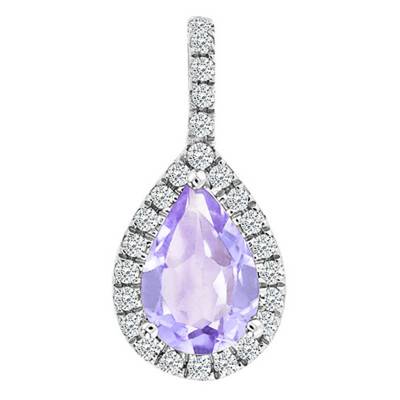 Pendentif Or blanc Diamants & Améthyste Rose - Aurora