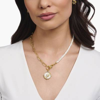 Yellow Gold-Plated Cosmic Amulets Freshwater Pearl Necklace, Length 47 cm - KE2193-445-14-L47v - Thomas Sabo