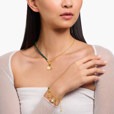Collier Charmista As We Dream Perles Imitation Malachite en Plaqué Or Jaune, 37 cm ou 45 cm - KE2190-140-6 - Thomas Sabo