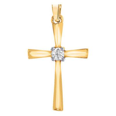 375/1000 Yellow Gold & Solitaire Diamond Cross Pendant, 0.03 ct - Juweel