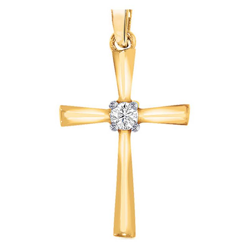 375/1000 Yellow Gold & Solitaire Diamond Cross Pendant, 0.03 ct - Juweel