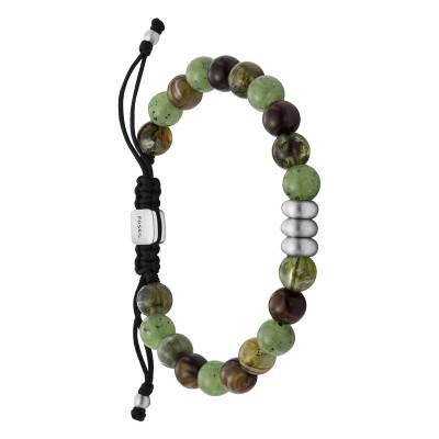 Bracelet All Stacked Up en Cordon Noir & Perles Vertes et Marron, Longueur 25,50 cm - Fossil