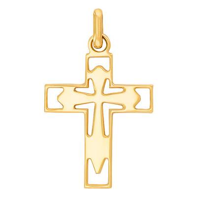 Yellow Gold 375 or 750 Layered Open-Work Catholic Cross Pendant - Rosatella