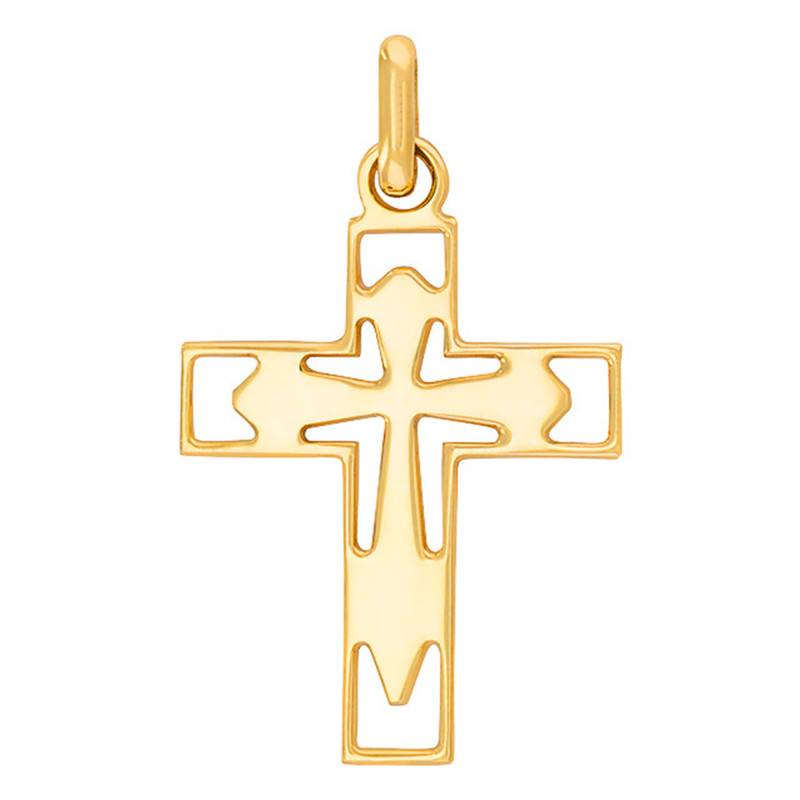 Yellow Gold 375 or 750 Layered Open-Work Catholic Cross Pendant - Rosatella