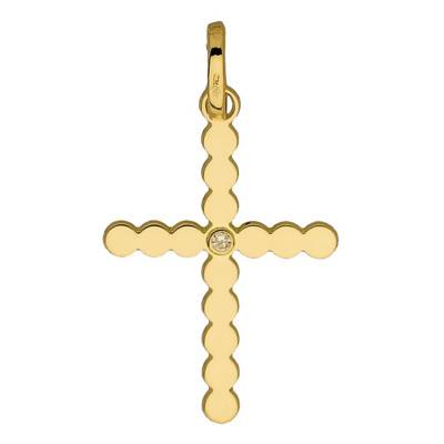 Pendentif Croix en Or Jaune 750 & Diamant 0,01 ct - Vandona
