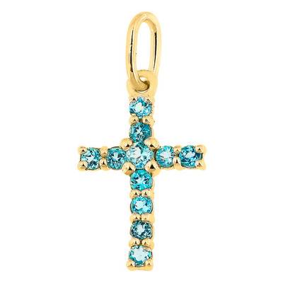 375/1000 Yellow Gold & Topaz Cross Pendant - Aurora