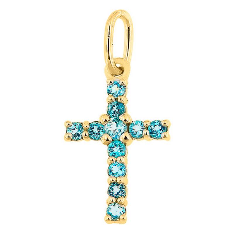 375/1000 Yellow Gold & Topaz Cross Pendant - Aurora