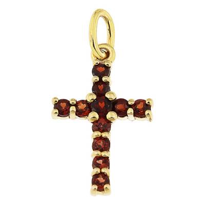 375 Yellow Gold & Garnet Cross Pendant - Aurora