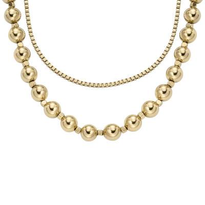 All Stacked Up Gold-Tone Stainless Steel Necklace, 41 cm to 46 cm - Fossil