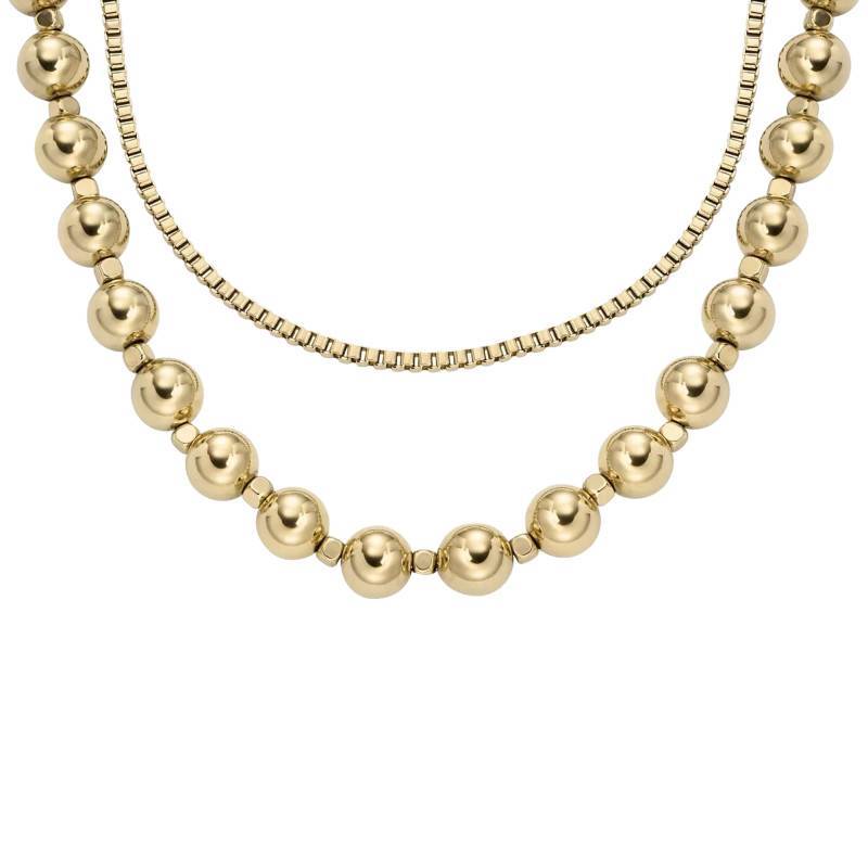 All Stacked Up Gold-Tone Stainless Steel Necklace, 41 cm to 46 cm - Fossil