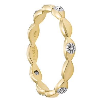 Bague Sutton Evil Eye en Acier Doré & Cristaux Blancs - Fossil
