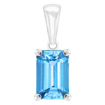 Pendentif Topaze Bleue Or blanc forme Emeraude - Aurora